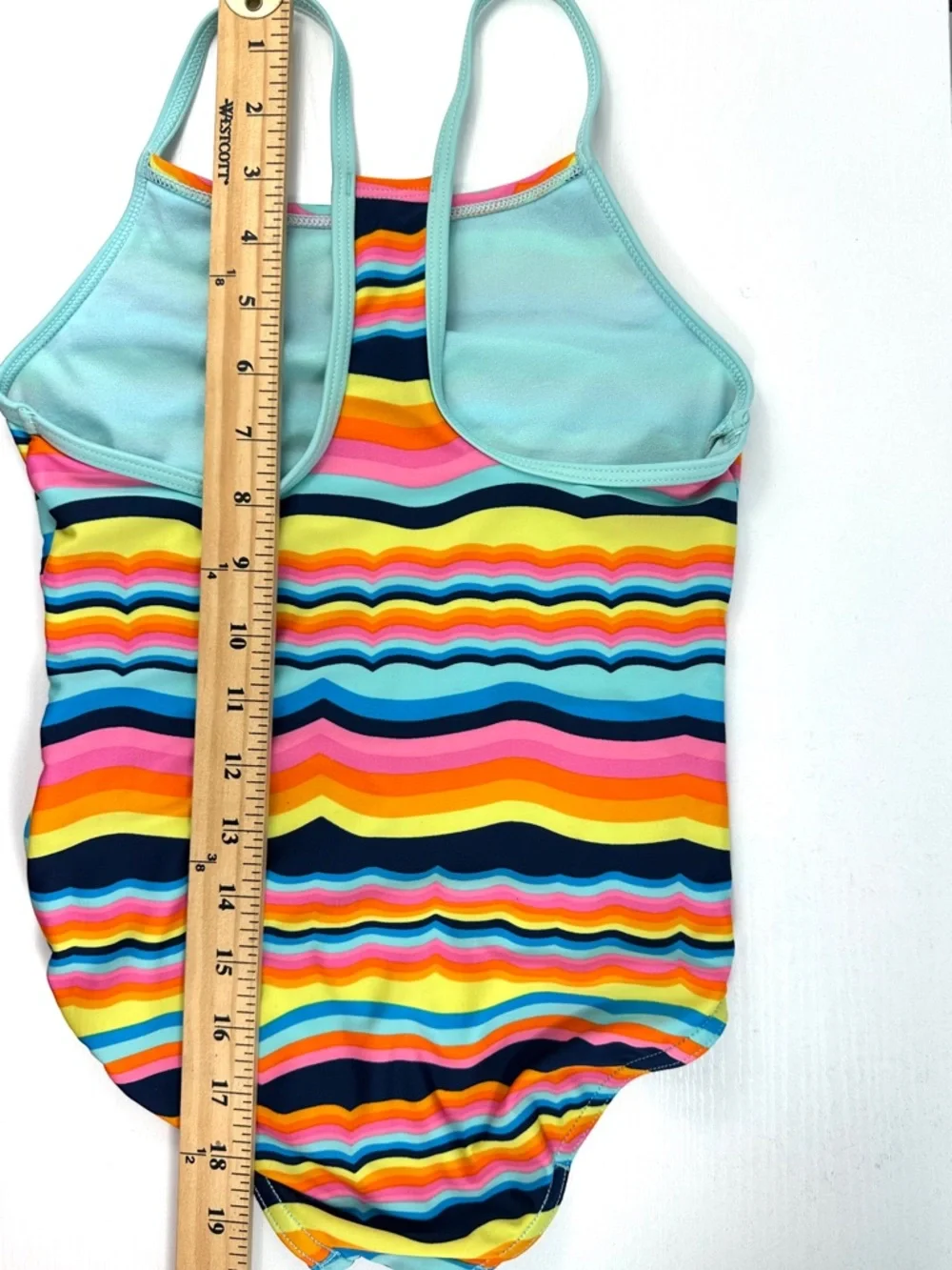 Speedo Girls Thin Strap One Piece Swimsuit M rainbow wavy stripe design